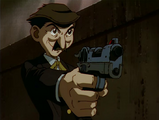 Mr. Cliff points his gun at Vash.