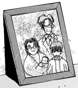 Framed photograph of Max's family.