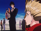 Vash asks Wolfwood about the portable confessional.