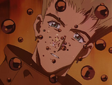 Vash pours a drink for a plant. Animation error depicting Vash wearing two earrings instead of one.