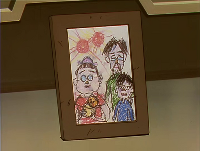 Framed drawing of Badwick's family.