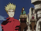 Vash behind Milly and Meryl on their Thomases.