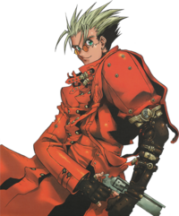 Artwork of Vash from the magazine's fold-out pin-up illustration.