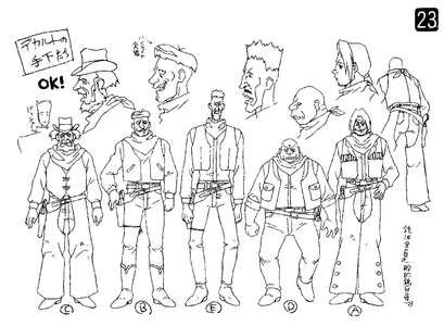 Designs for all five henchmen.